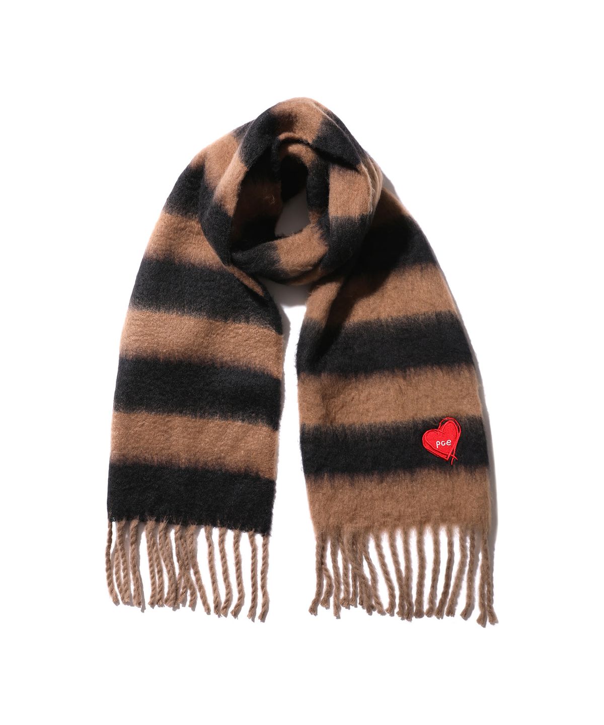 피스메이커(PIECE MAKER) LOVE HEART STRIPE MUFFLER (BROWN)