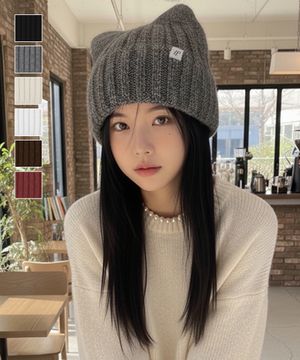 퍼 니트 패치 캣 비니  [ 6color ]