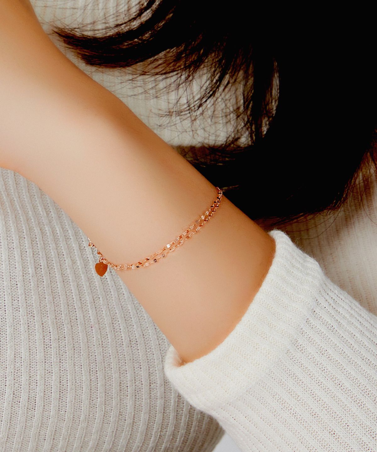 엘렌쥬얼리(HELENE JEWELRY) 14k 18k 타이니 아몬드 체인 두줄 팔찌