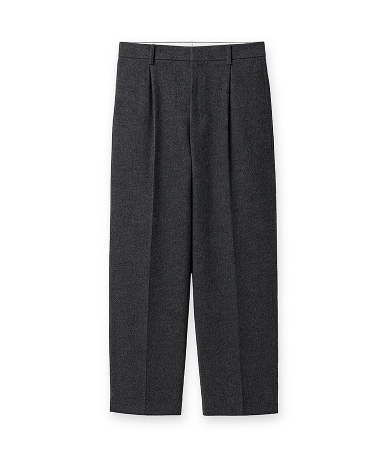 ONE-TUCK WIDE FIT WOOL BLENDED PANTS [CHARCOAL]