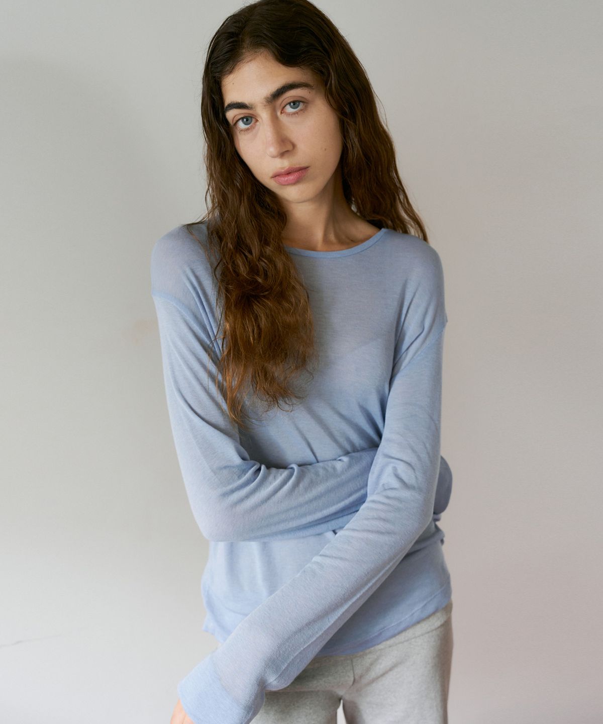 38컴온커먼(38COMEONCOMMON) Sheer Touch Long Sleeve (Sky Blue)