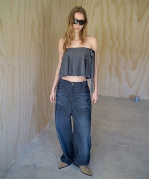 WASHED CORDUROY BAGGY PANTS NAVY