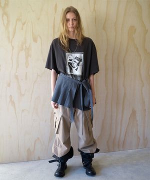 PLEATS DOUBLE LAYERED WRAP SKIRT GRAY