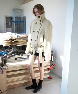 HIGH NECK DOUBLE BREASTED HALF COAT