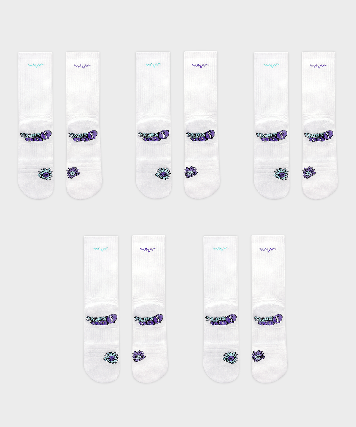 오드삭스(ODDSOCKS) [5PACK] 쿨맥스 쿠셔닝 컬러 러닝 크루 삭스-화이트 SET