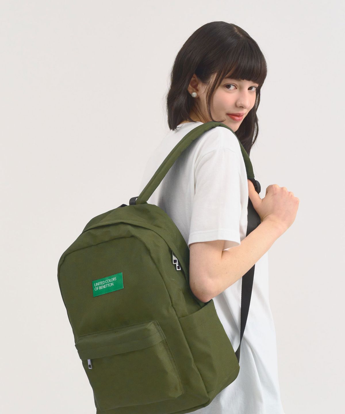 베네통(BENETTON) 비비드 랩탑 백팩 - [카키]