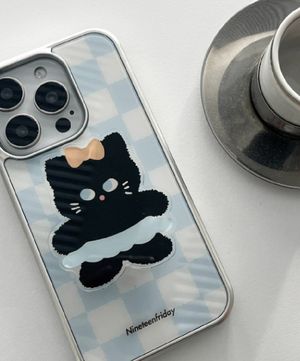 [+갤럭시] Ballet Cat Smart Tok 체크 패턴 실버 맥세이프 에폭시 케이스