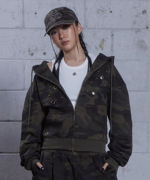 (DUC) Eyelet Stud Hoodie Zip-up Camo