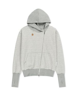 STRIPE UNBALANCED ZIPUP HOODIE (GREY)