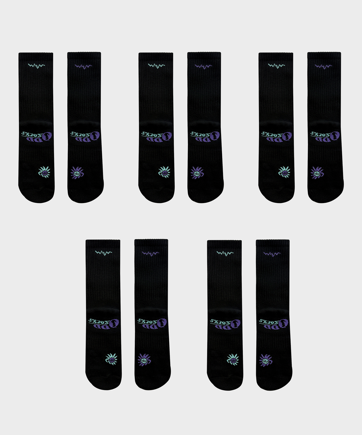오드삭스(ODDSOCKS) [5PACK] 쿨맥스 쿠셔닝 컬러 러닝 크루 삭스-블랙 SET