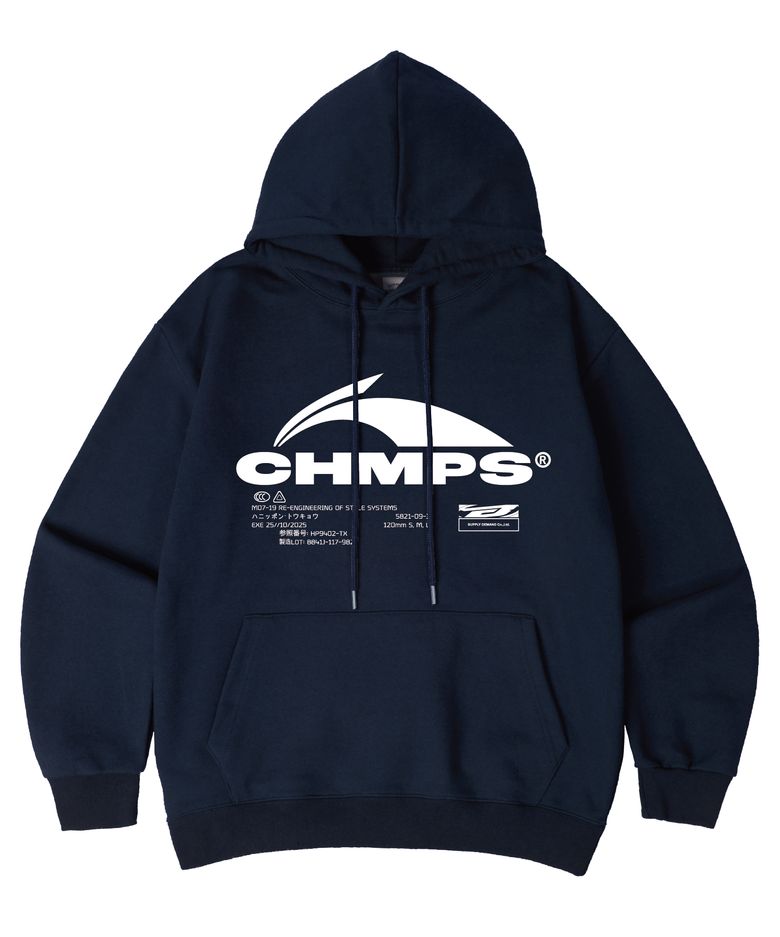 [3 COLORS] CHMPS EVOLVE 오버핏 후드 티셔츠 B25FT08 [기모/NO기모]