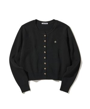 (DUC) Cropped round-neck knit cardigan Black