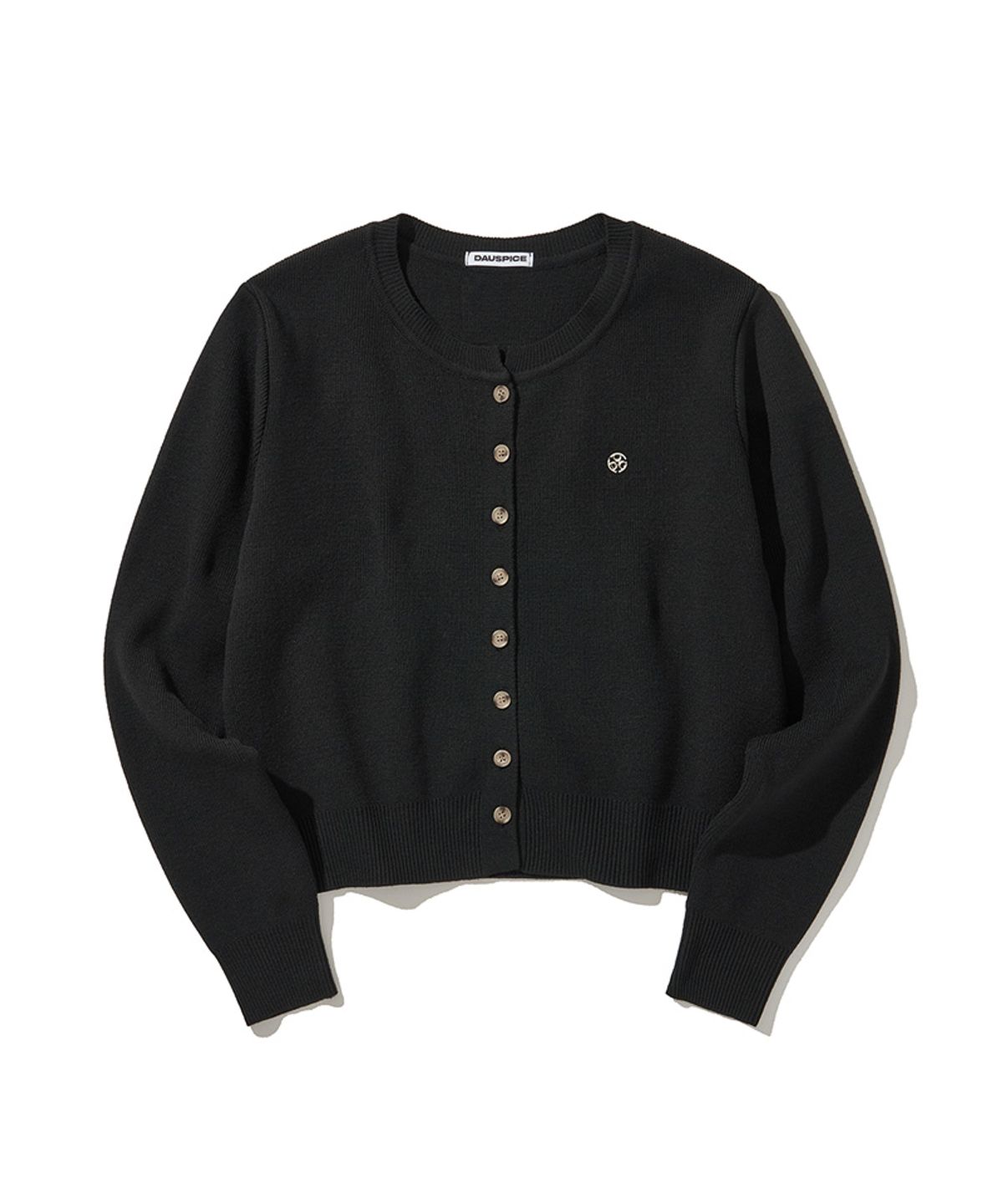 디오스피스(DAUSPICE) (DUC) Cropped round-neck knit cardigan Black