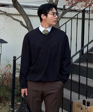 쏙쏙니트 자동넣입 오버핏 브이넥 니트 [M-6XL]