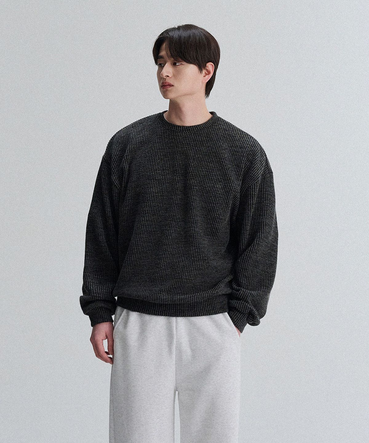 크레드먼스(CREEDMENS) 심플 립 오버 니트지(Chacoal)