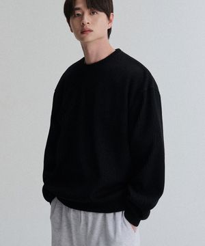 ​심플 립 오버 니트지(Black)