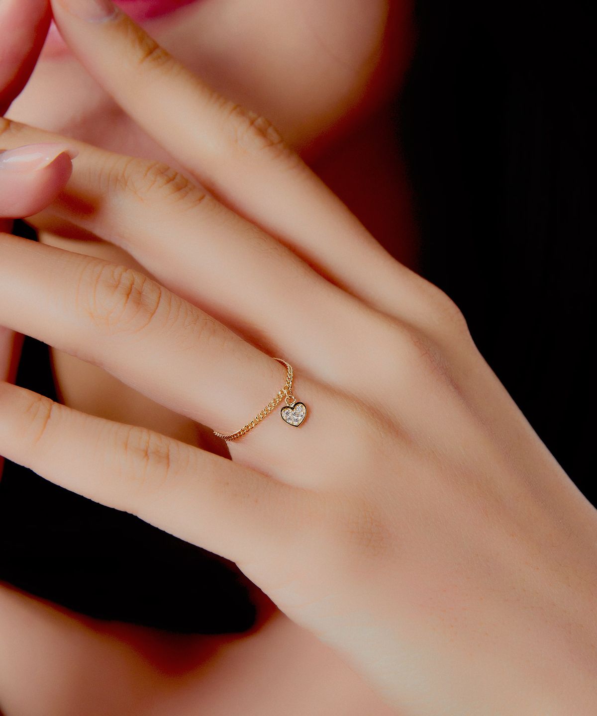 엘렌쥬얼리(HELENE JEWELRY) 14K 큐티 하트 커브 체인 반지