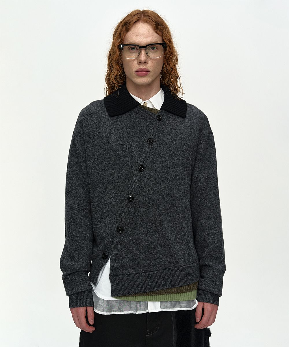 MUSINSA | ANDERSSON BELL LAYERED COLLAR CARDIGAN atb1410m(CHARCOAL)