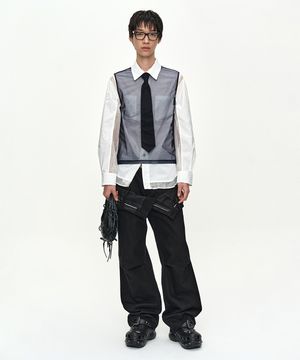 DOUBLE WAISTBAND WIDE-LEG TROUSERS apa872m(BLACK)