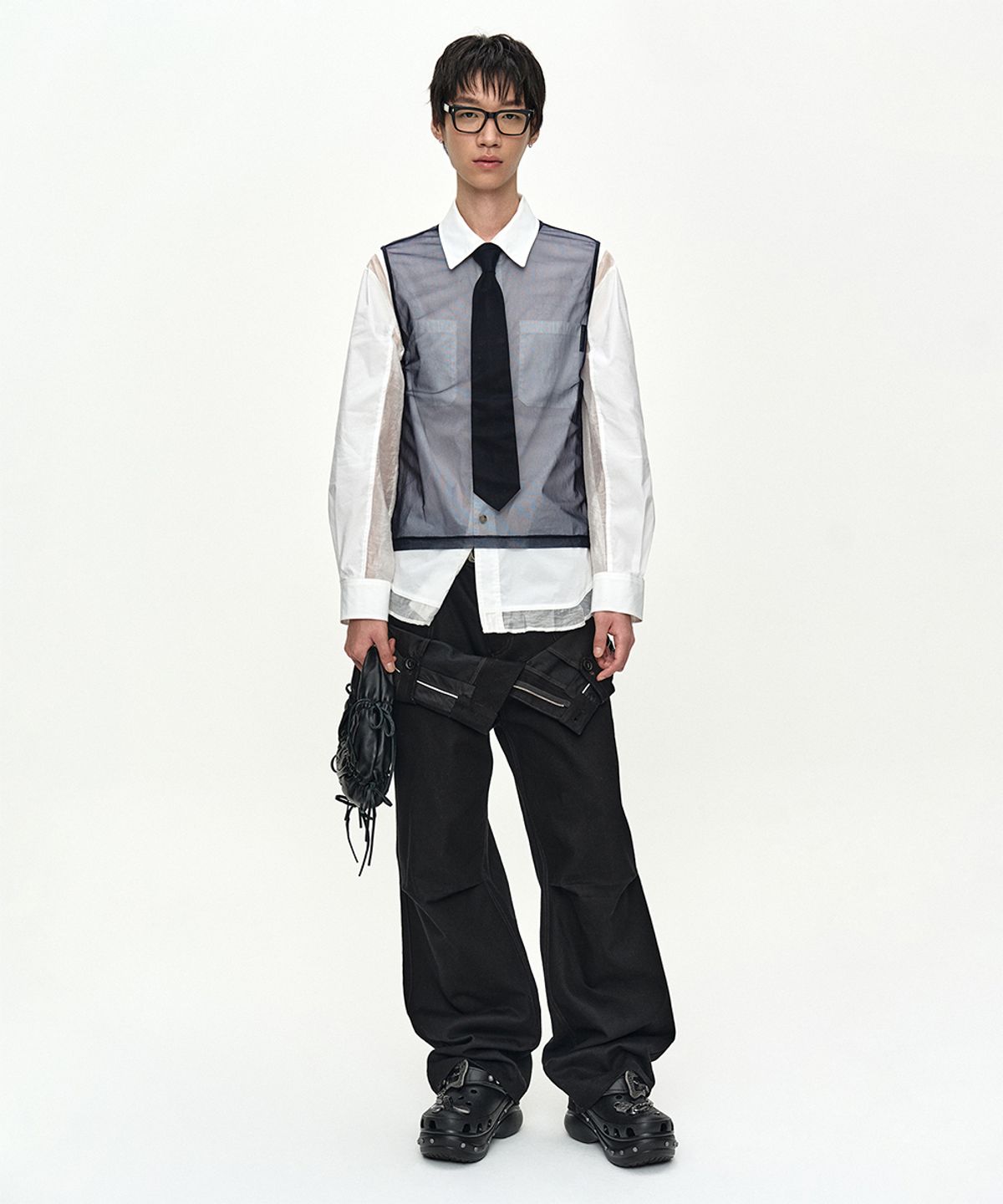 앤더슨벨(ADSB ANDERSSON BELL) DOUBLE WAISTBAND WIDE-LEG TROUSERS apa872m(BLACK)