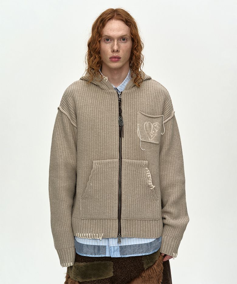 UNISEX HEART LOGO HOOD ZIP-UP SWEATER atb1420u(BEIGE)