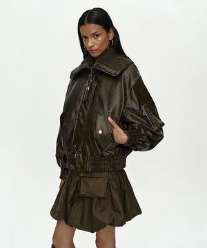 KNIT-COLLAR MA-1 BOMBER JACKET awa756w(KHAKI)