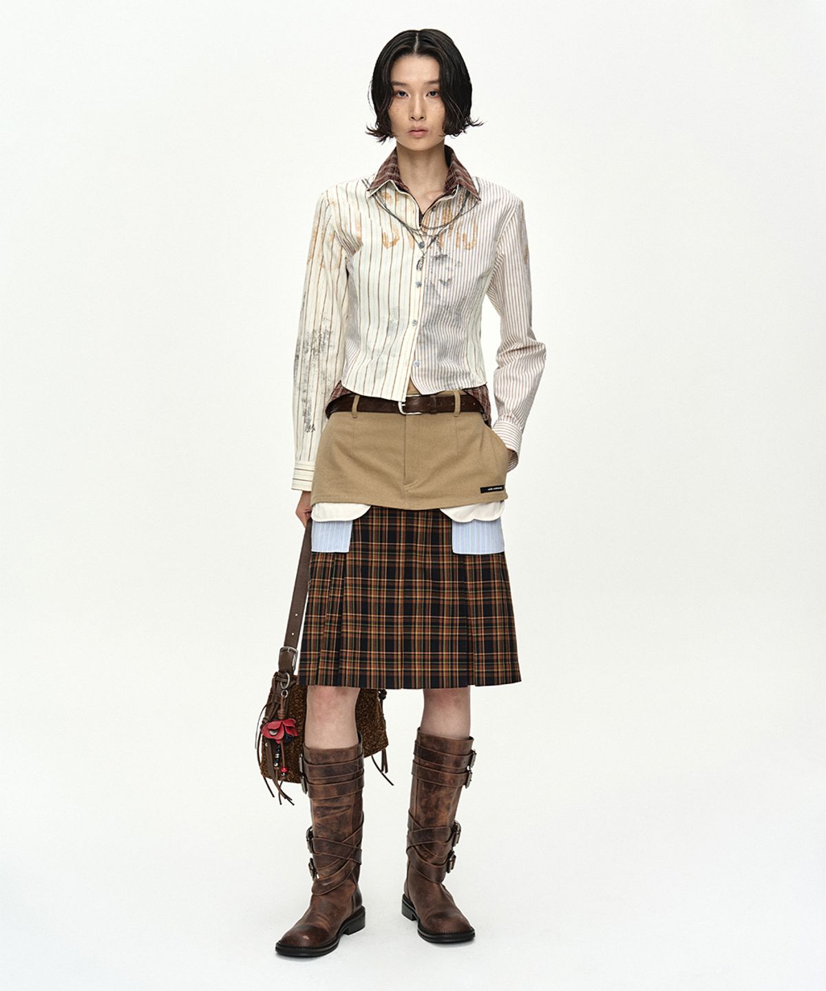 앤더슨벨(ADSB ANDERSSON BELL) DOUBLE LAYERED PLEATS SKIRT apa885w(BROWN)