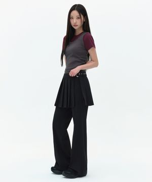 우먼즈 디태처블 플리츠 미니 스커트 슬랙스 [블랙]