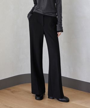 SEMI-WIDEFIT FLEECE-LINED ELASTIC PANTS, BLACK