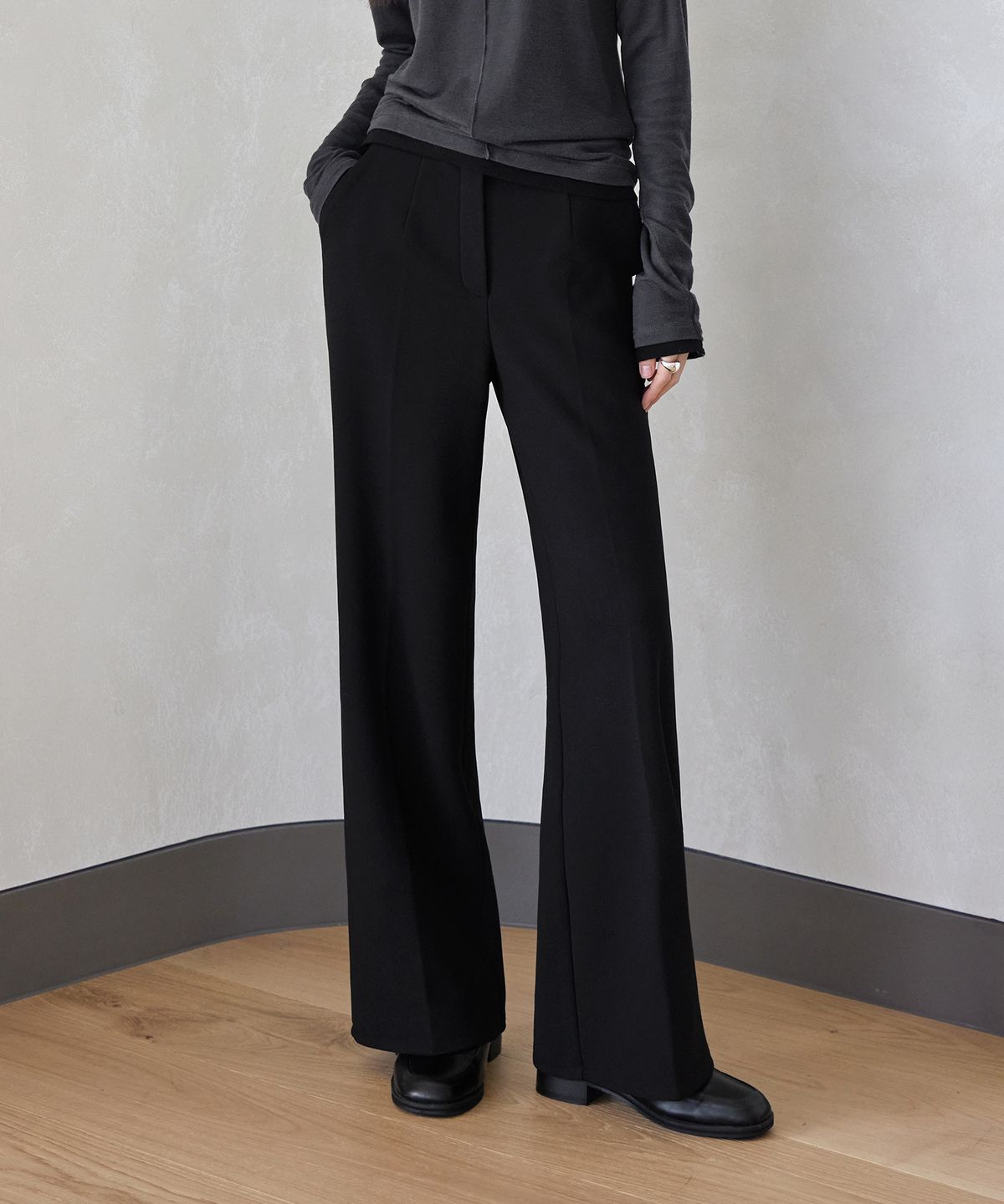 런던다다(LONDONDADA) SEMI-WIDEFIT FLEECE-LINED ELASTIC PANTS, BLACK