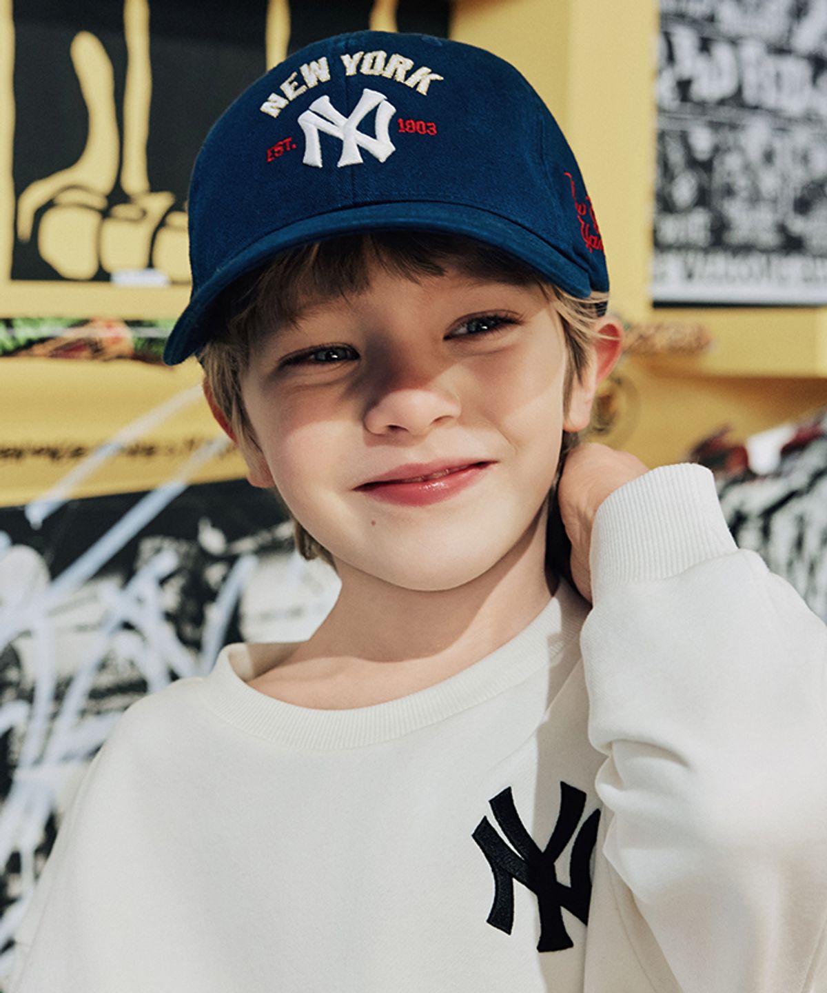 엠엘비 키즈(MLB KIDS) 쿠퍼스 로고 워싱 볼캡 NY (Navy)