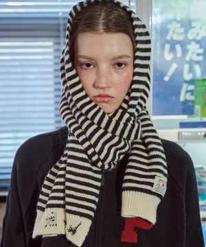 캣스티치 스트라이프 머플러 아이보리