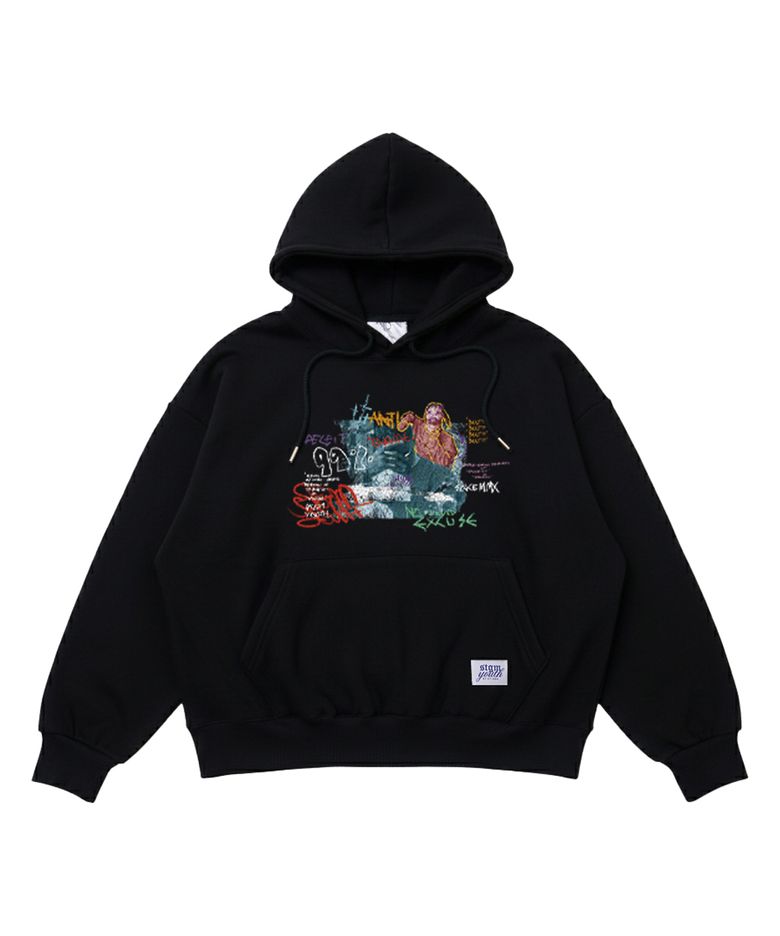 [STGM youth] GRUNGE HOODIE BLK