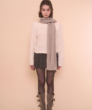 FUZZY BOAT NECK KNIT-IVORY