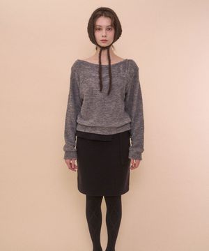 FUZZY BOAT NECK KNIT-GRAY