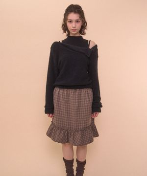 FUZZY BOAT NECK KNIT-BLACK