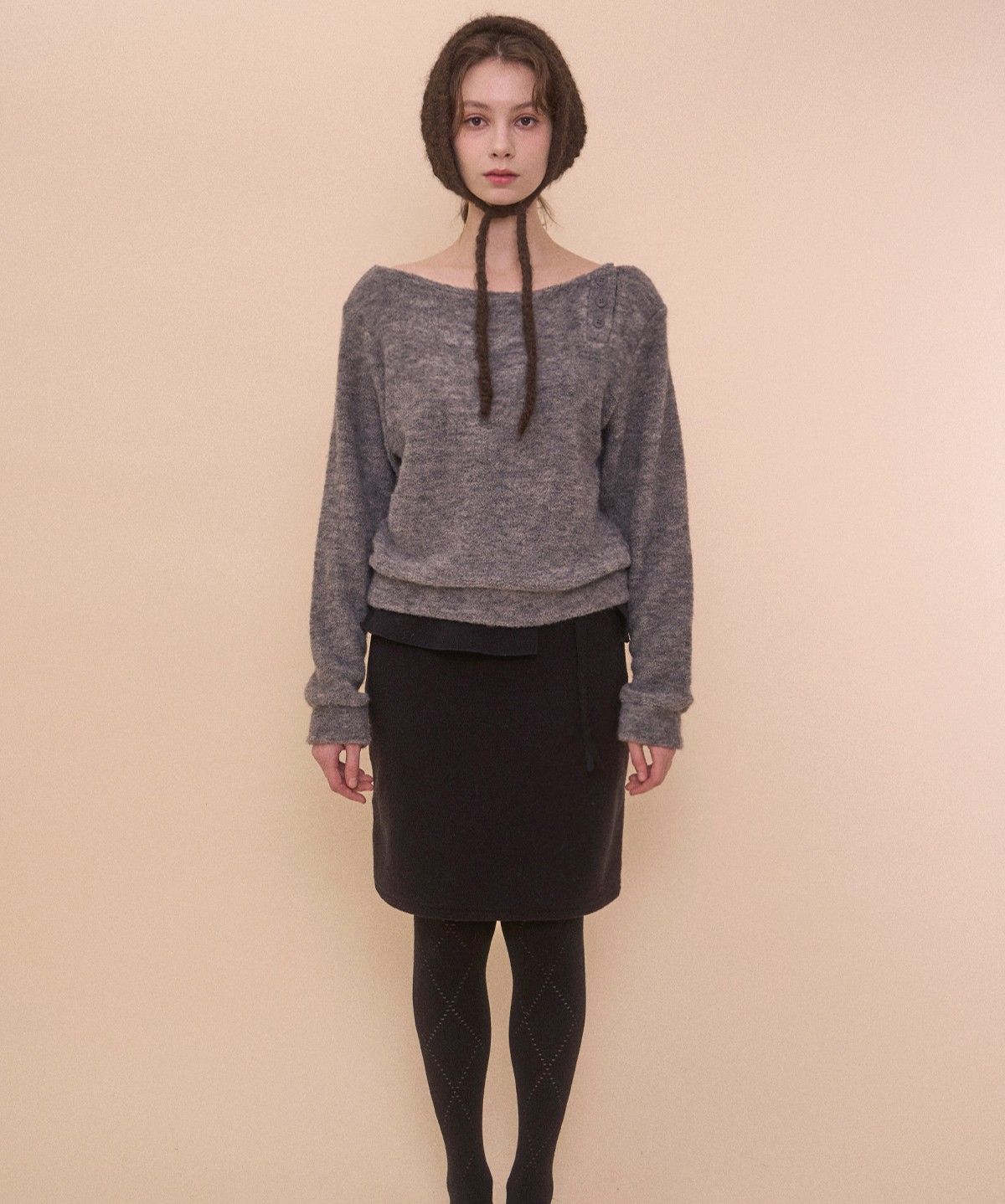 벨리아르(BELLIALEU) BOUCLE WRAP SKIRT-BLACK