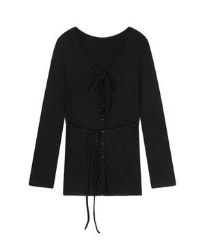 STRAP LONG SLEEVE CARDIGAN-BLACK