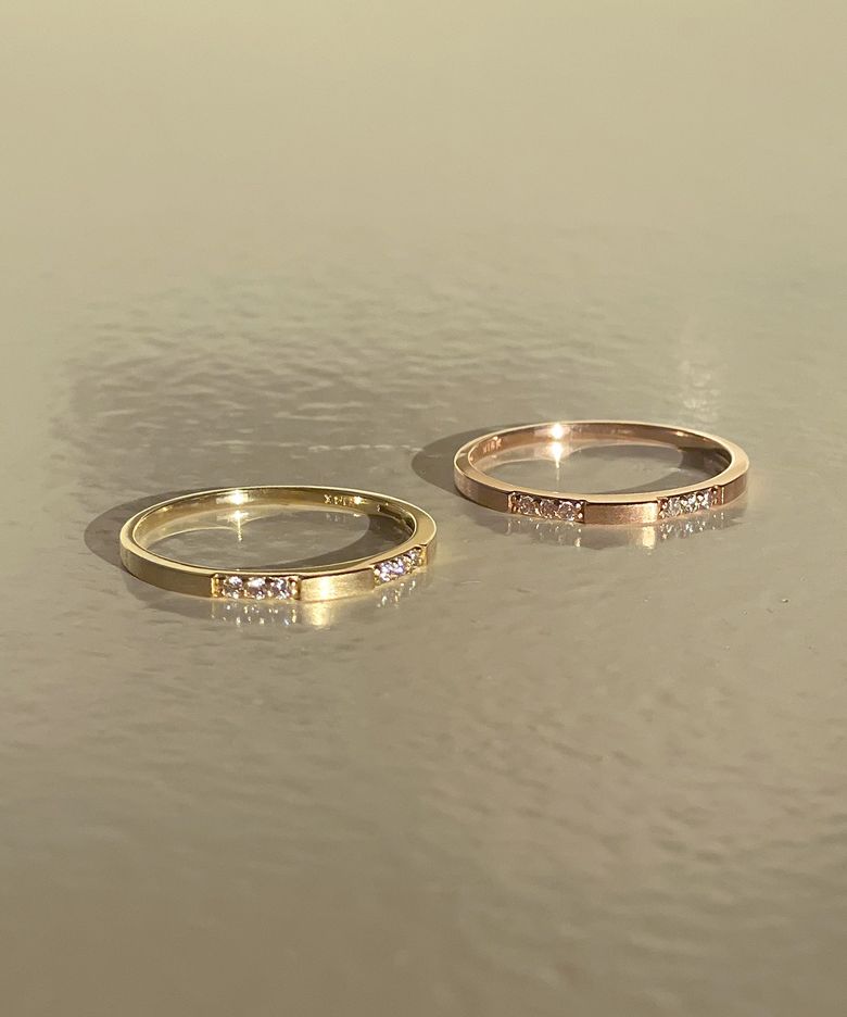 [14K gold] 큐빅 매트 레이어드 반지