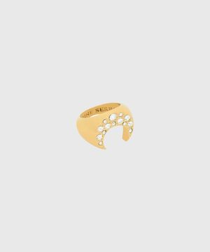 (U) 라인스톤 골드 플레이티드 문 링 크리스탈 RHINESTONE GOLD PLATED MOON RING CR00 CRYSTAL
