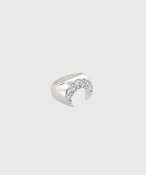 (U) 라인스톤 실버 플레이티드 문 링 샤이니 실버 RHINESTONE SILVER PLATED MOON RING MT11 SHINY SILVER
