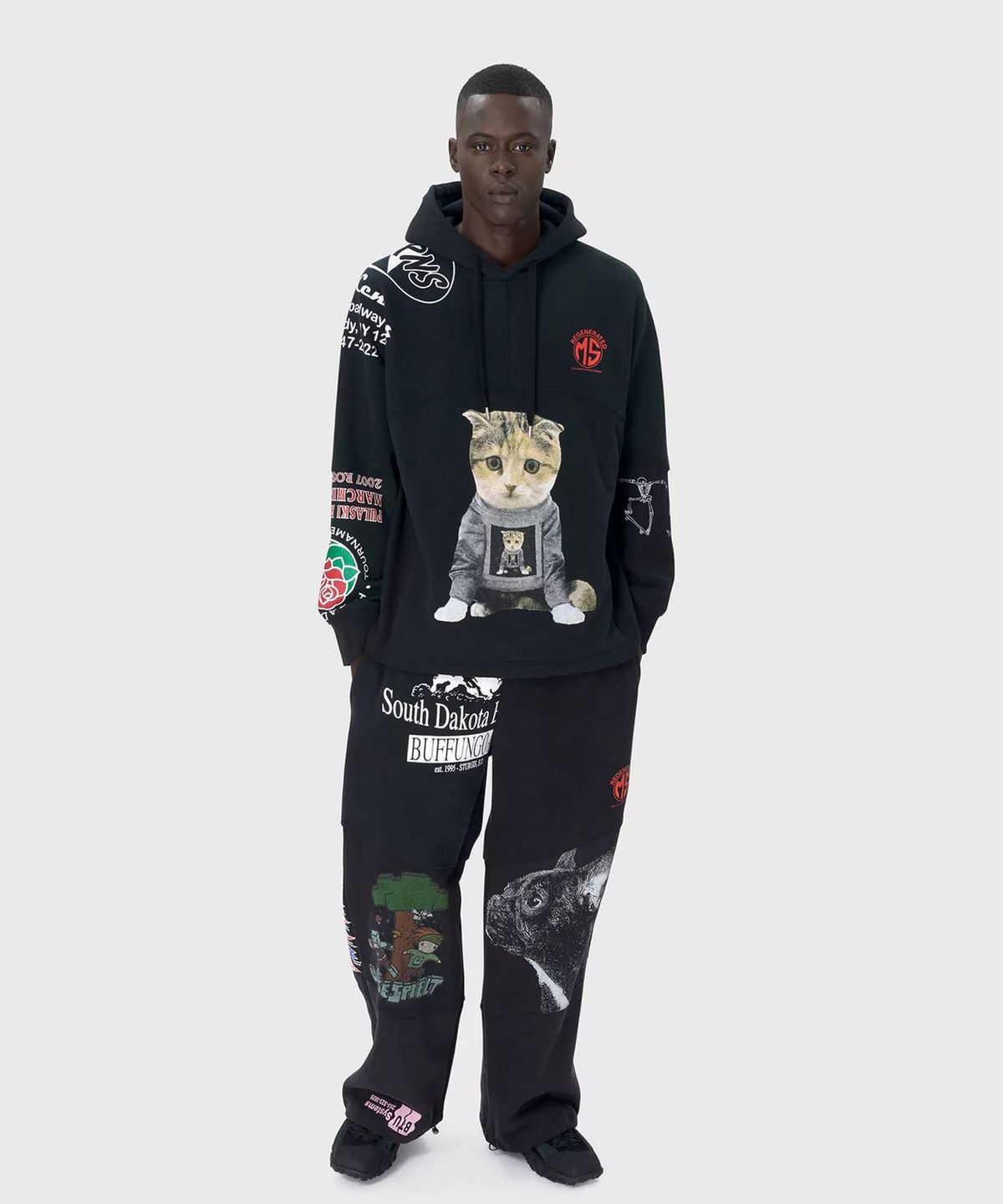 마린 세르(MARINE SERRE) (U) 리제너레이티드 그래픽 저지 후디 블랙 REGENERATED GRAPHIC JERSEY HOODIE BK99 BLACK