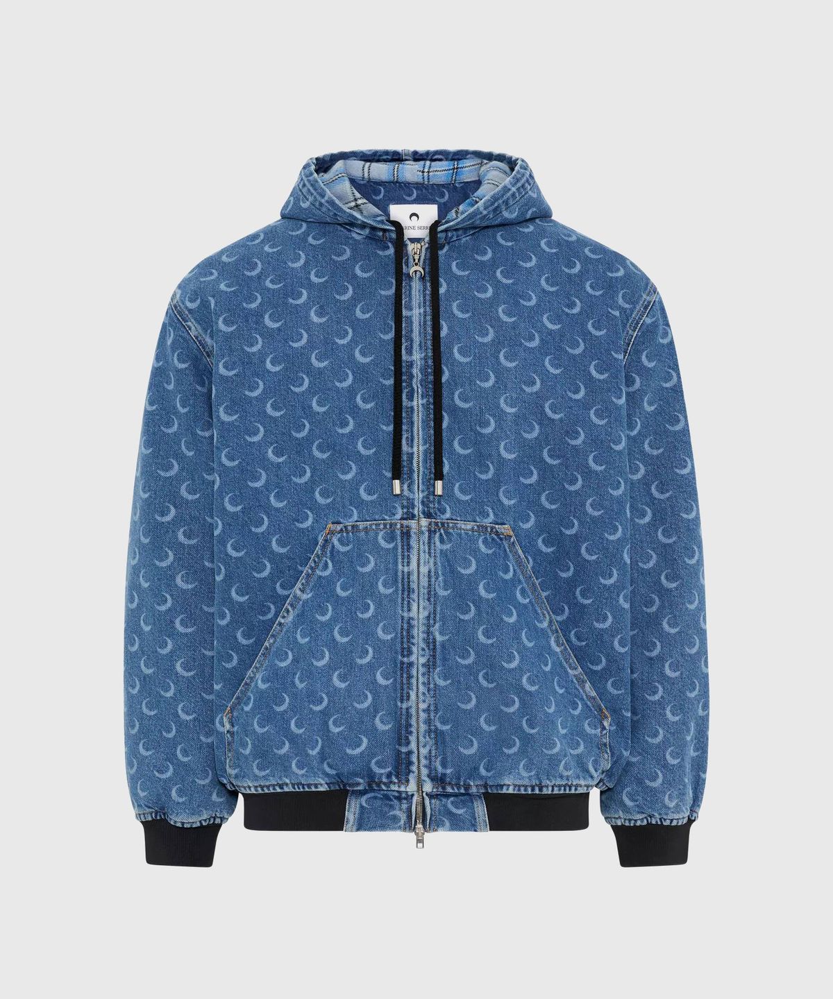 마린 세르(MARINE SERRE) (M) 문 레이저 블루 워시 데님 패디드 자켓 라이트 블루 MOON LASER BLUE WASH DENIM PADDED JACKET BL05 LIGHT BLUE