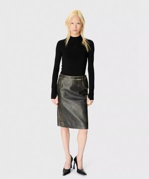 (W) 빈티지 문 레더 미디 스커트 에이지드 그레이 VINTAGE MOON LEATHER MIDI SKIRT GR71 AGED GREY