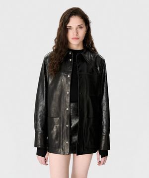 (U) 글로시 문 레더 롱슬리브 셔츠 블랙 GLOSSY MOON LEATHER LS SHIRT BK99 BLACK