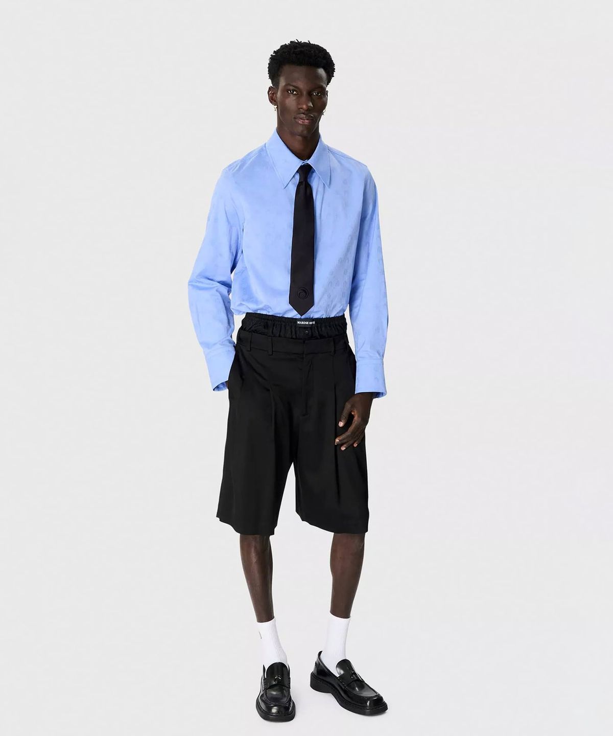 마린 세르(MARINE SERRE) (M) 무노그램 자카드 코튼 롱슬리브 셔츠 샴브레이 블루 MOONOGRAM JACQUARD COTTON LS SHIRT BL11 CHAMBRAY BLUE