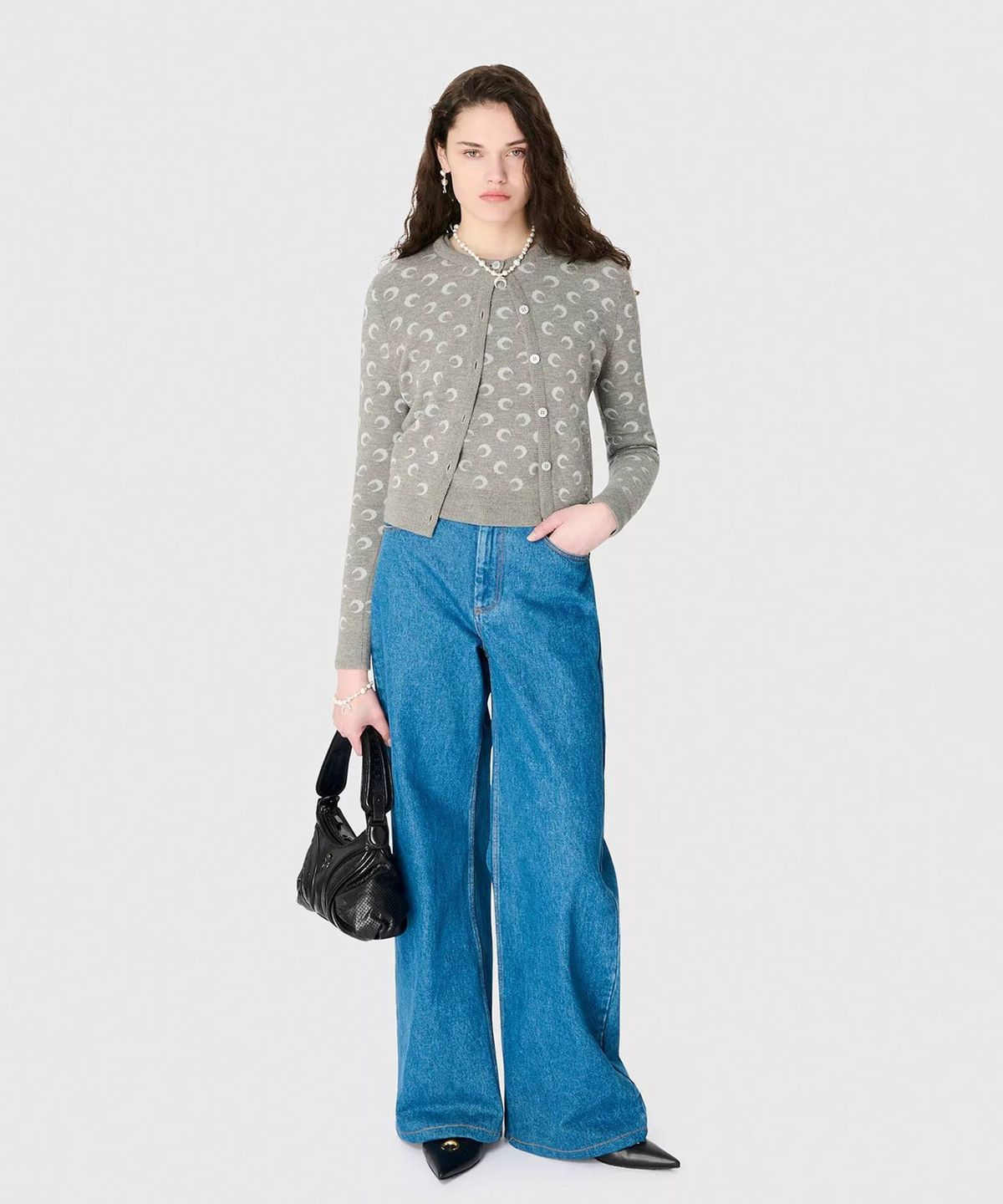 마린 세르(MARINE SERRE) (W) 문 레이저 블루 워시 데님 하이 웨이스트 플레어 진 라이트 블루 MOON LASER BLUE WASH DENIM HIGH-WAIST FLARE JEANS BL05 LIGHT