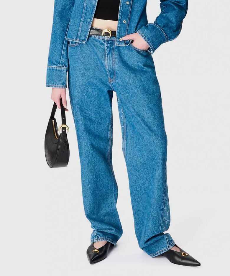 (W) 문 레이저 블루 워시 데님 배기 진 라이트 블루 MOON LASER BLUE WASH DENIM BAGGY JEANS BL05 LIGHT BLUE