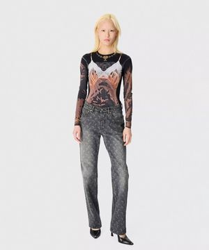 (W) 문 레이저 그레이 워시 데님 스트레이트 진 다크 그레이 MOON LASER GREY WASH DENIM STRAIGHT JEANS GR90 DARK GREY