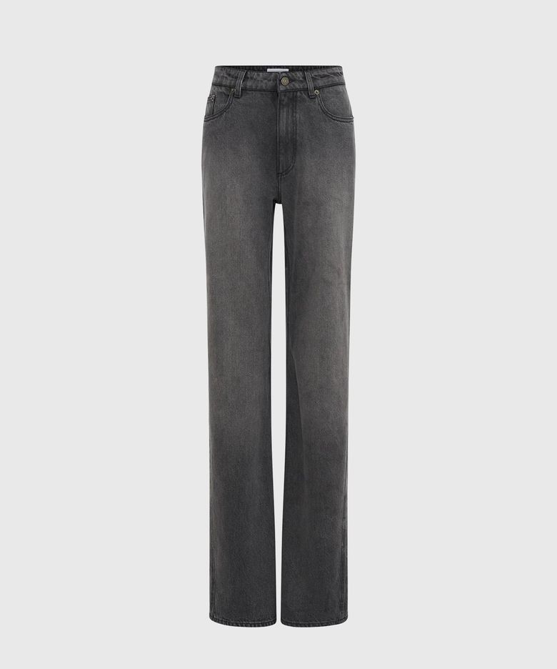 (W) 문 레이저 그레이 워시 데님 하이 웨이스트 플레어 진 다크 그레이 MOON LASER GREY WASH DENIM HIGH-WAIST FLARE JEANS GR90 DARK